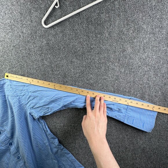 Thomas Pink Long Sleeve Button Up Shirt Men Cotton Striped Blue 15.5 Slim Fit - Picture 12 of 13